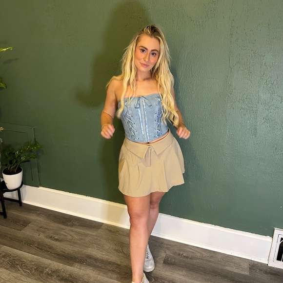 Tic Toc Tops - Denim Blue Corset Crop Top